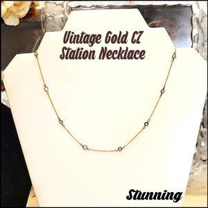 ⏳VINTAGE Gold filled .925 stamped STATION CZ NECKLACE
